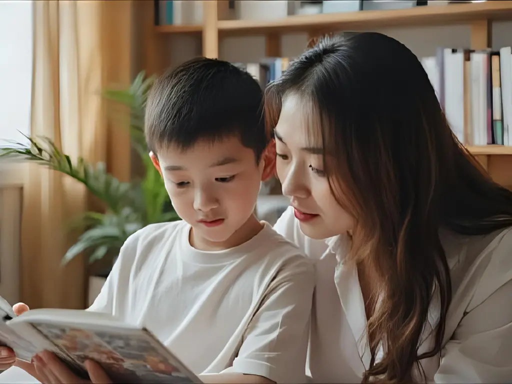 子どもに読み聞かせをする母