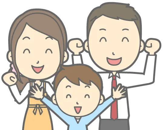 家族でガッツポーズ１
