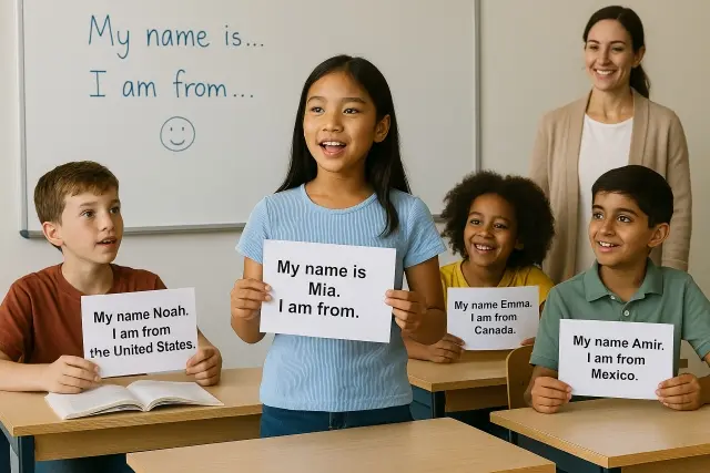 文法を発表する少女