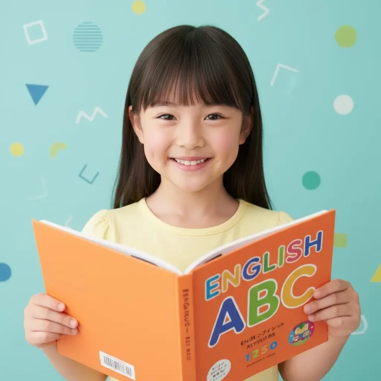 ABCと書かれた本を読む少女