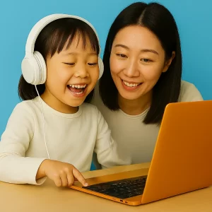 お母さんとORTを読む少女