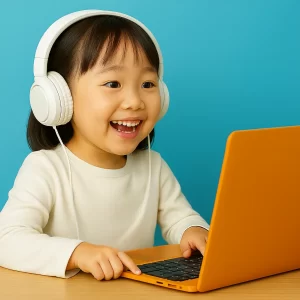 オンラインレッスンを楽しむ少女