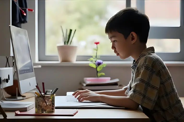 宿題をする男子