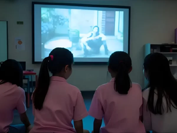 洋画を鑑賞する子供