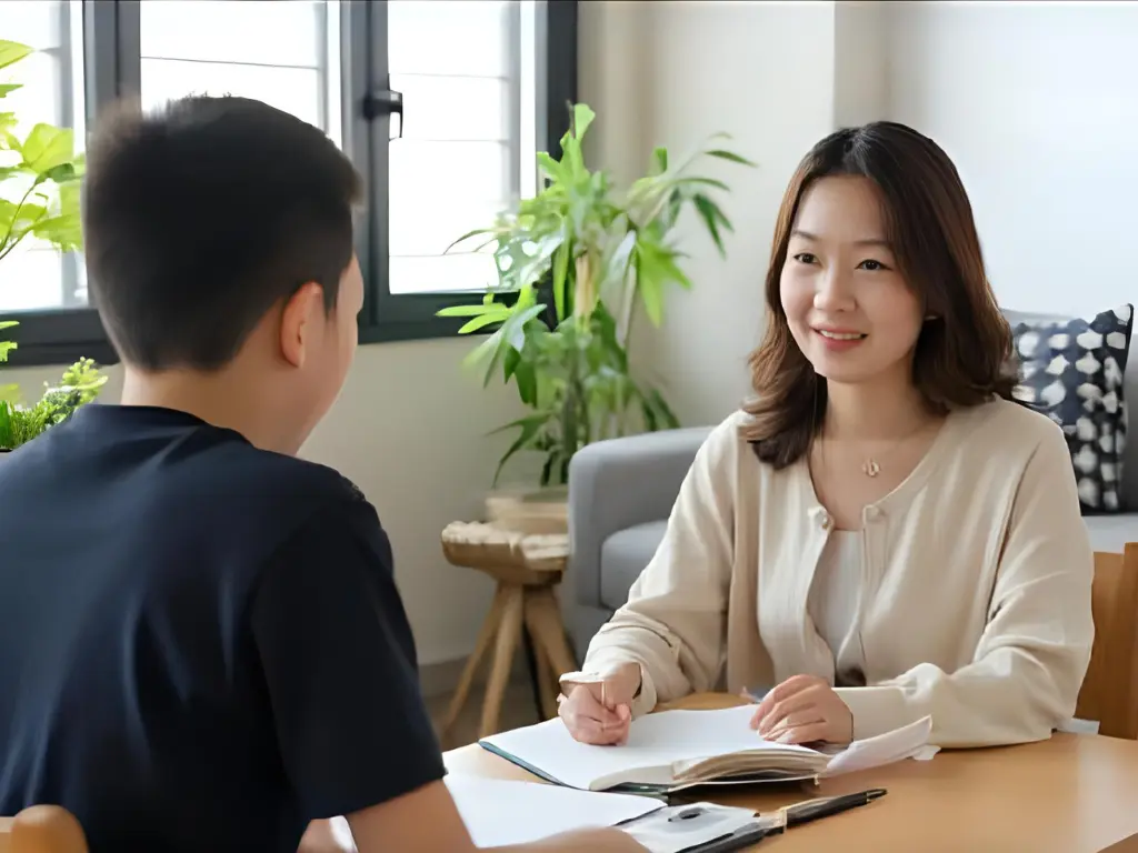 英検の２次試験を受ける小学生